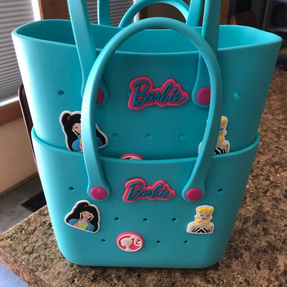 Barbie Turquoise Blue Tote with Pink Logo Accents